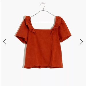 Crosshatch Ruffled Top in Burnt Orange